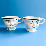 Vintage Bailey's Face Winking Yum Tea Cups