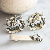 Vintage Unicorn Cufflinks Tie Clip Set