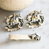 Vintage Unicorn Cufflinks Tie Clip Set