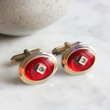 Vinage Anson Red Lucite Faux Diamond Cufflinks