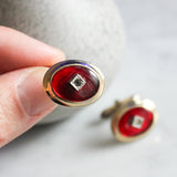 Vinage Anson Red Lucite Faux Diamond Cufflinks