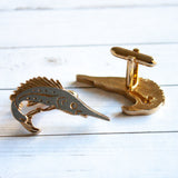 Vintage Swordfish Cufflinks Tie Pin Set
