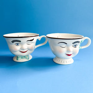 Vintage Bailey's Face Winking Yum Tea Cups