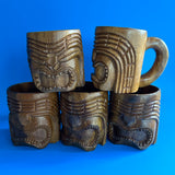 Vintage Tiki God Carved Wood Mugs by Alii Woods Honolulu