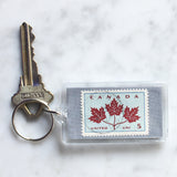 Vintage Maple Leaf Postage Stamp Keychain