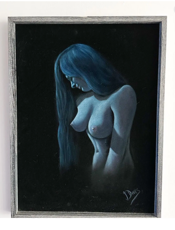 Vintage Original Jim Dives Velvet Nude Portrait Framed Art
