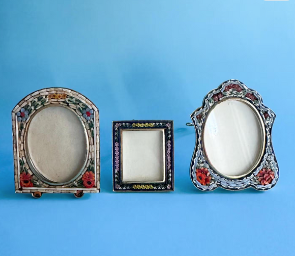 Vintage Italian Micro Mosaic Floral Table Frames