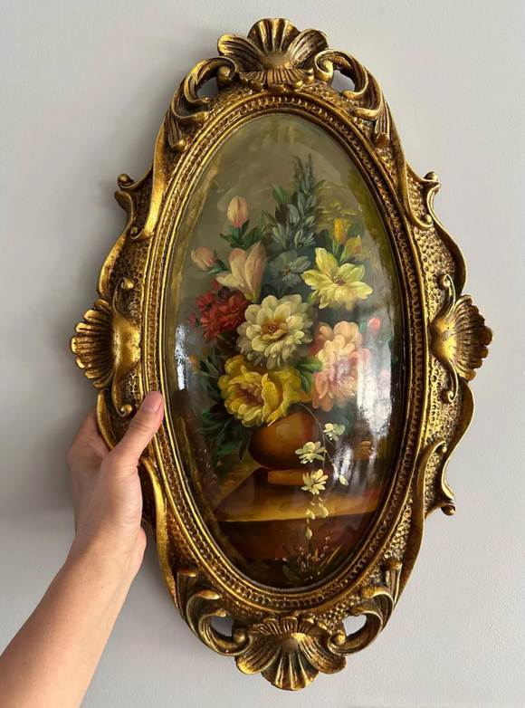 Vintage Baroque Oil Painting Flower Still Life Gold Ornate Frame Wall Art