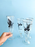 Vintage Federal Glass Company Sportsman Glasses / Set of 4 Bird Pilsner Beer Glasses, Vintage Barware