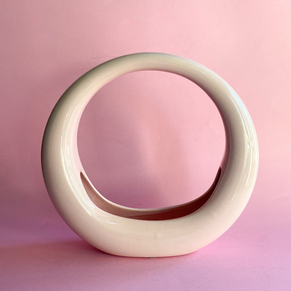 Vintage Pink Ceramic Ring Round Vase Planter